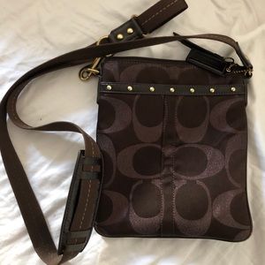 COACH Brown Small Crossbody Bag, Lavender Interior